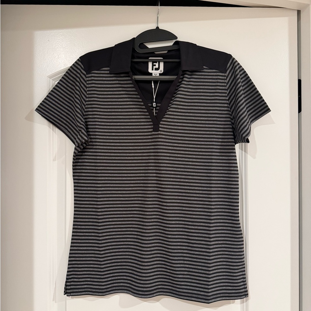 BNWT Footjoy Black and Gray Striped Women's Top (S)